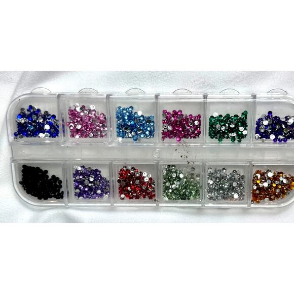 12 Grid Multi Color Nail Art Rhinestone 3D Round Flat back - Picture 2 of 4